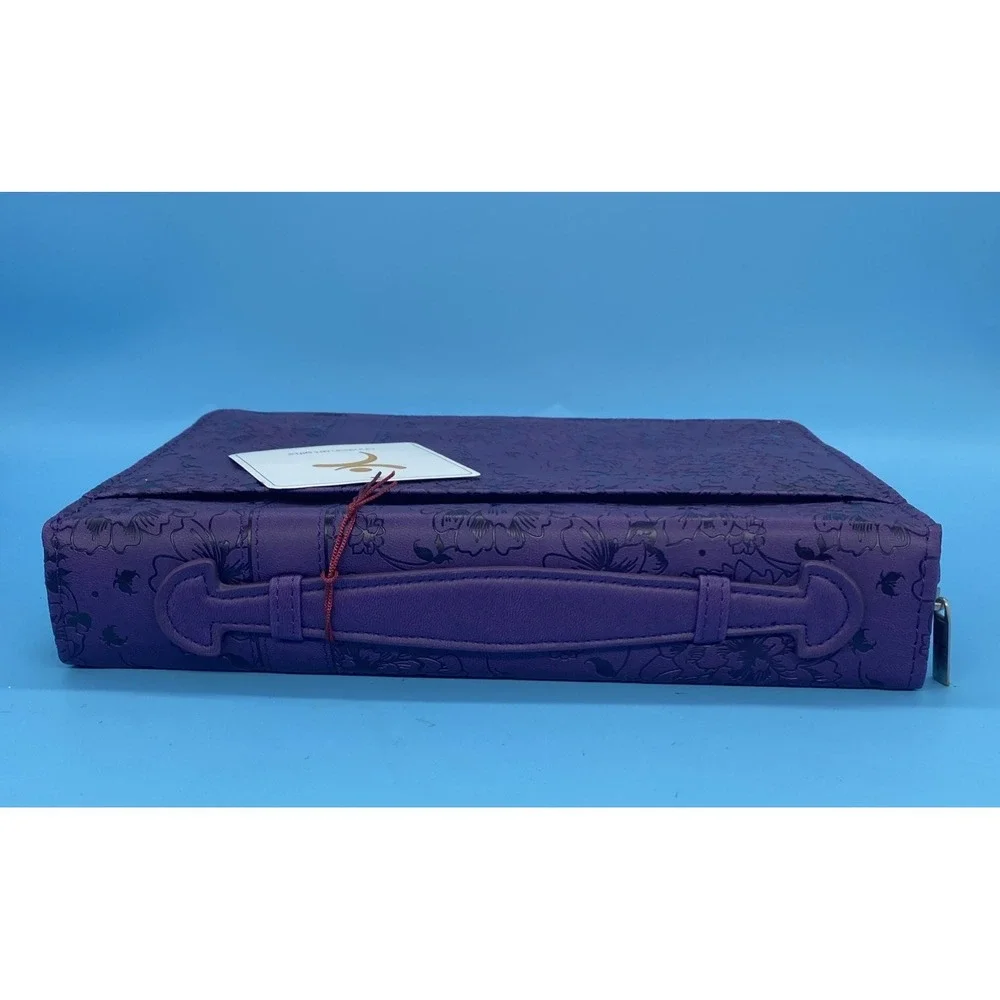 Protective Floral Design Bible Cover - Stylish Purple Faux Leather with Zipper